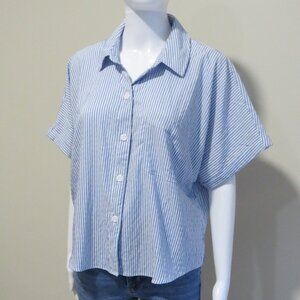 NEW Aeropostale Striped Button Front Shirt Top SIZE Large Blue